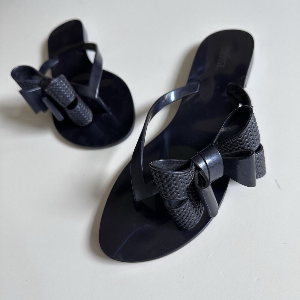 Melissa Double Bow Jelly Sandals Women’s Size 7 Navy Blue Soft Girl Coquette - Picture 1 of 11